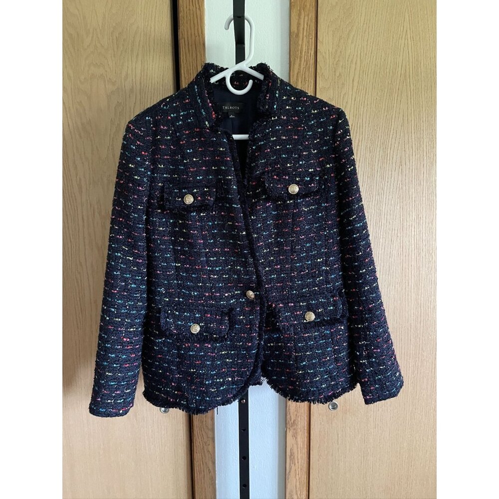 EUC Talbots Womens Multicolor Tweed Jacket With Gold Buttons